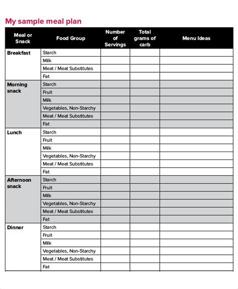 Meal Plan Template 12 Free Word Excel And Pdf Formats Samples