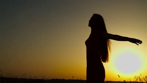 Silhouette Of Carefree Long Hair Slim Woman Stock Footage Sbv 338555644