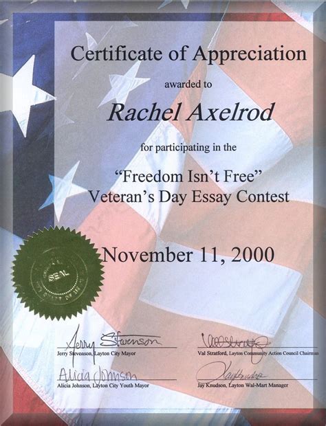 Veteran Certificate Of Appreciation Printable Related