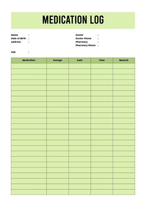 Printable Medication Log Sheet Template Printable Templates