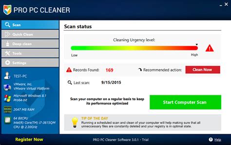Pro Pc Cleaner Main Window Rainmaker Software Group Llc Pro Pc