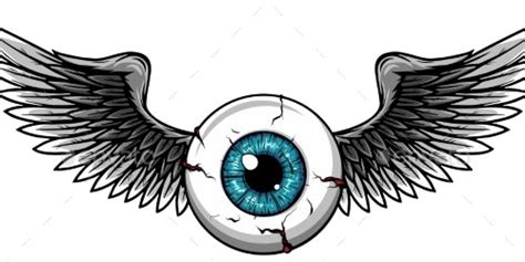 Vector Illustration Of Tattoo Flying Eyeball Vectors Graphicriver