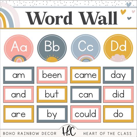 Boho Rainbow Classroom Word Wall Editable Word Wall Sight Etsy