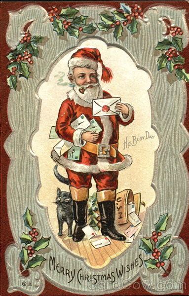 Santa Reading Mail Smoking Pipe Santa Claus