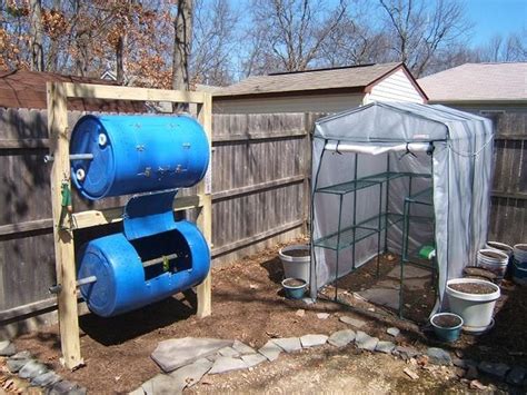 One of the simplest ways to compost food scraps is in a sunken garbage can. DIY Double-Decker Drum Composter | Home Design, Garden ...