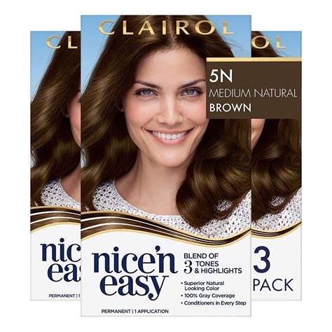 Clairol Nicen Easy Permanent Hair Color Medium Natural Brown 5n Pack Of 3 Uk Beauty