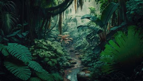 Verdant Jungle Lush Life Wallpaper Generative Ai Stock Illustration