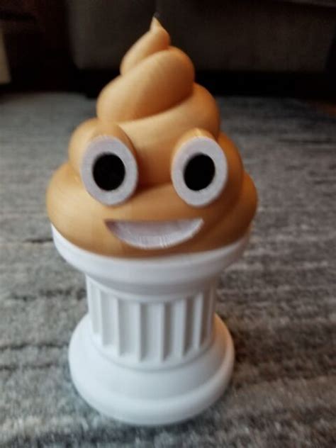 Poop Emoji Trophy Poop Emoji Gold Poop White Pillar 3d Printed