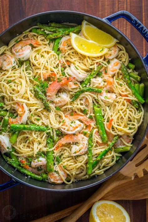 This very simple garlic butter shrimp recipe starts with melting butter, adding minced garlic and red pepper flakes. Shrimp Scampi Pasta with Asparagus (VIDEO ...