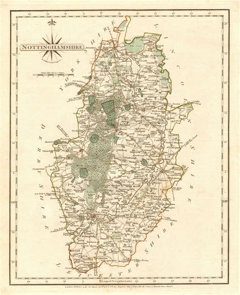 Antique County Map Of Nottinghamshire By John Cary Original Outline