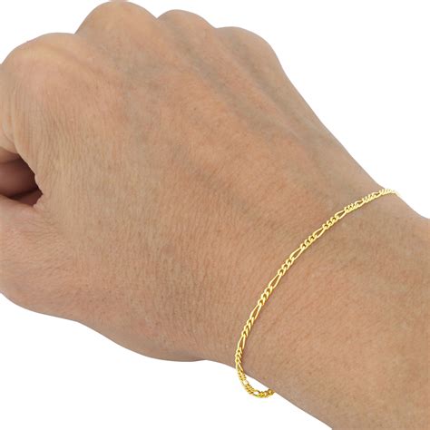 14k Yellow Gold Solid Thin 225mm Womens Figaro Chain Bracelet Anklet