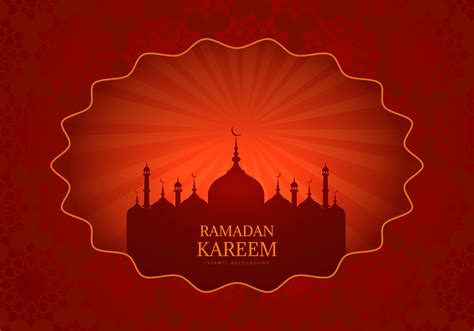 Red Ramadan Kareem Card With Glowing Mosque Silhouette 1045645 Vector