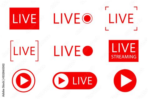 Set Of Live Streaming Icons Set Of Live Broadcasting Icons Button Red Symbols For News Tv