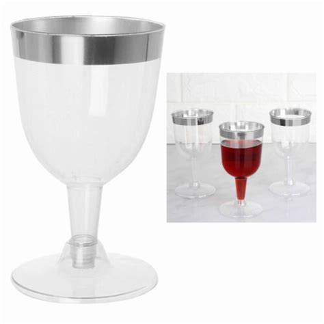 24 Pc Disposable Wine Glasses Plastic Champagne Flute Party Clear Silver Rim 5oz 1 Harris Teeter