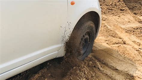 Car Stuck Girl In Mud With Spinning Wheel Girl Car Stuck