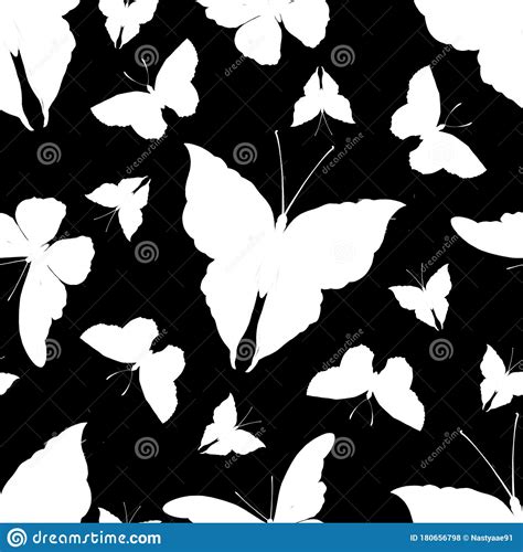 Black And White Butterfly Seamless Pattern Tropical Jungle And Forest
