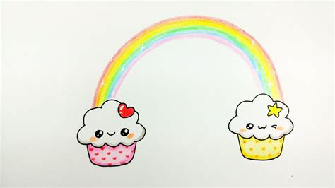 How To Draw Cupcakes Cute Rainbow Cupcake Drawing Tutorial Step By