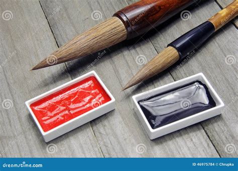 Asian Writing Brushes And Ink For Calligraphy Stock Photo Image Of