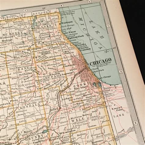 Antique Map Of Northern Illinois 1902 Century Atlas Map Etsy