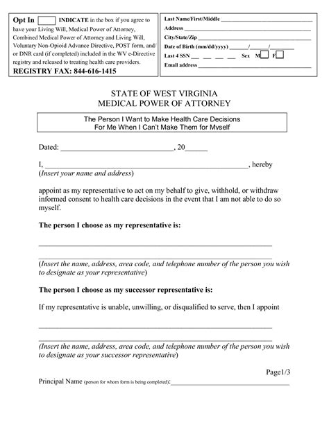 Free West Virginia Advance Directive Form Pdf Eforms