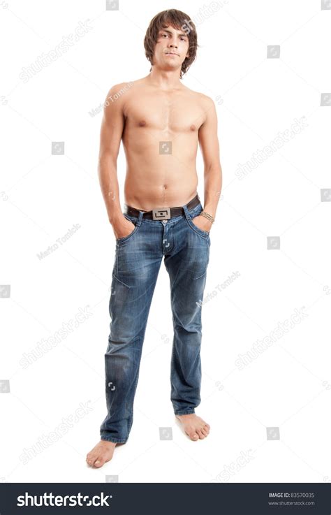 Full Length Shot Of A Attractive Young Man Without T Shirt Isolated On
