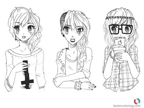Hipster Coloring Pages Three Girls Free Printable Coloring Pages