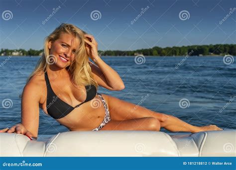 Beautiful Bikini Model Relaxing On A Boat Stock Photo Image Of Adult Beach