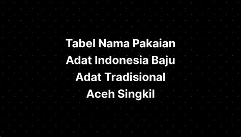 Tabel Nama Pakaian Adat Indonesia Baju Adat Tradisional Aceh Singkil