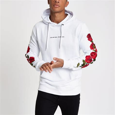 River Island Criminal Damage White Rose Embroidered Hoodie For Men Lyst