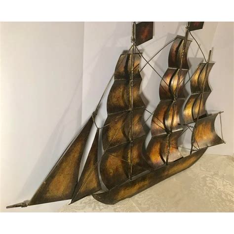 20th Century Brutalist Brass Metal Sailing Ship Wall Art Chairish
