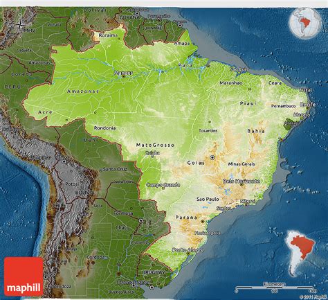 Physical 3d Map Of Brazil Darken