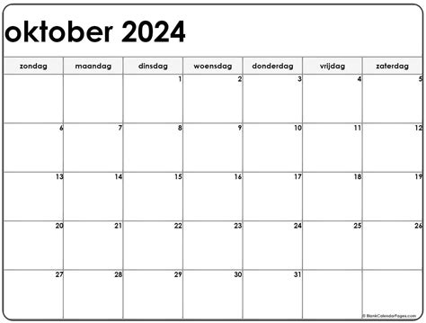 Oktober 2024 Kalender Nederlandse Kalender Oktober