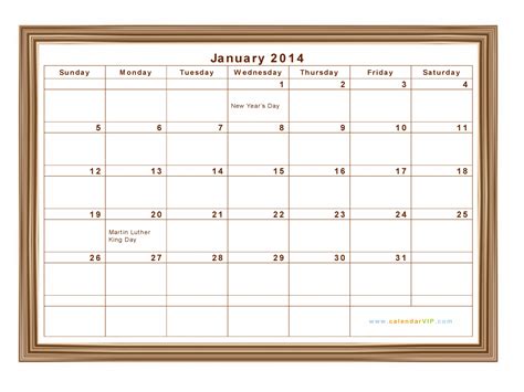 Huge sale on 2014 yearly calendar now on. January 2014 Calendar - Blank Printable Calendar Template ...