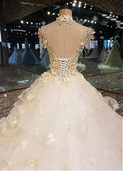 buy discount amazing tulle high collar see through bodice ball gown wedding dress with lac