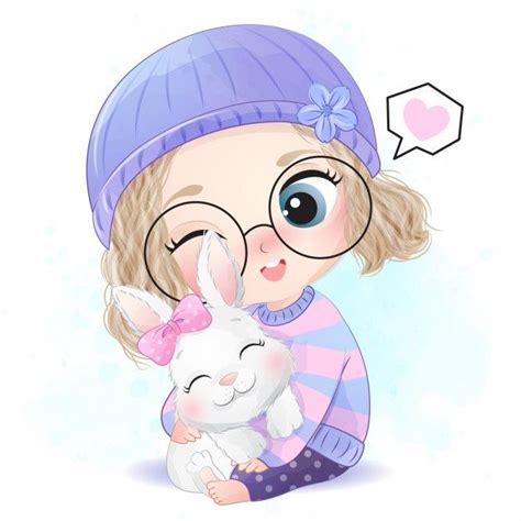 Cute Girl With Little Bunny Illustration Cute Cartoon Images Cute