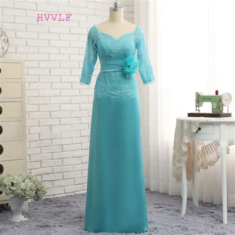 Plus Size Turquoise 2019 Mother Of The Bride Dresses A Line 34 Sleeves