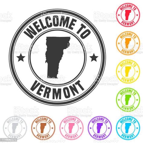 Welcome To Vermont Stamp Colorful Badges On White Background Stock
