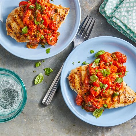 Grilled Chicken Breasts With Tomato Caper Sauce Recipe Eatingwell