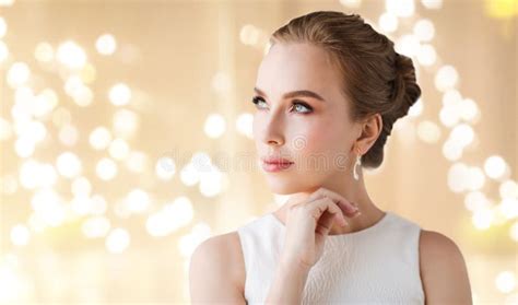 Woman In White Dress With Diamond Earring Stock Photo Image Of Female