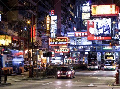 A View Of A Busy Hong Kong Street Lit Up At Night No 2 Design Cuts