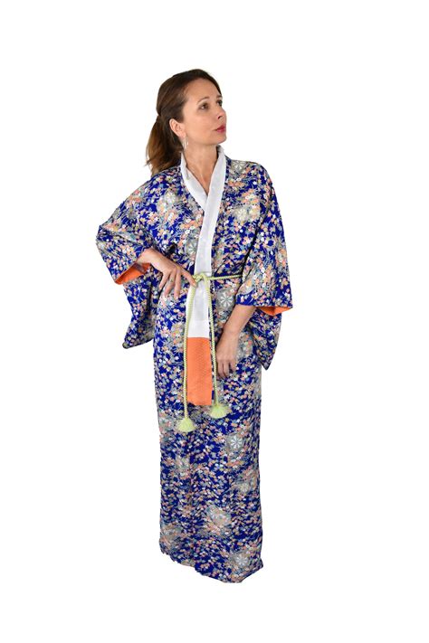 Japanese Vintage Kimono Robe Blue With Belt Cleaned And Ready To Wear Sexy Dressing Gown