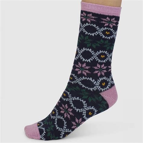 Thought Navy Eleni Fairisle Wool Socks Uk4 7 Thought