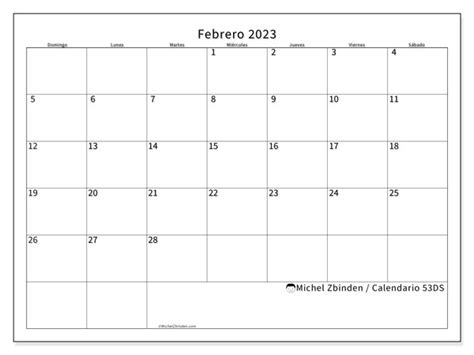 Calendario Febrero Oficina Ds Michel Zbinden Pa