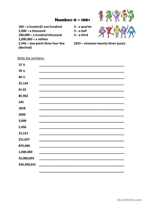 Numbers 100 And Up General Gramma English Esl Worksheets Pdf And Doc