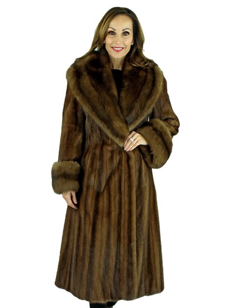 Demi Buff Female Mink Fur Coat With Stone Marten Collar And Cuffs Women S Mink Coat XS