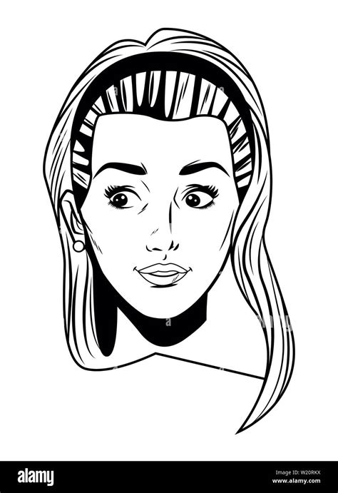 Young Woman Face Avatar Cartoon In Black And White Pop Art Stock Vector Image And Art Alamy
