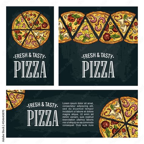 Set Posters Poster Slice Pizza Pepperoni Hawaiian Margherita Mexican