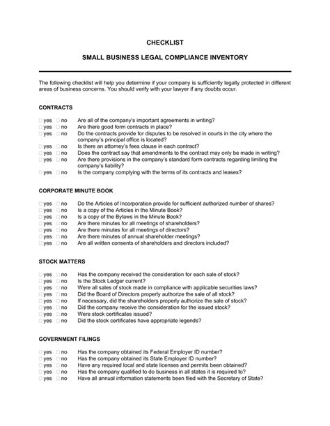 Contract Compliance Checklist Template