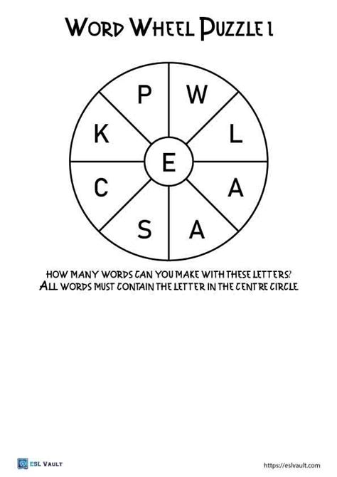 10 Free Word Wheel Puzzle Printables Esl Vault Free Teaching Resources
