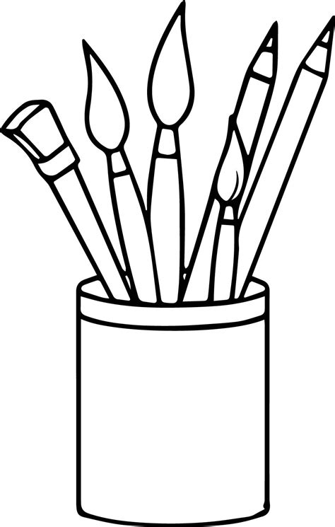 Art Supplies Pencils Paint Brushes Coloring Page